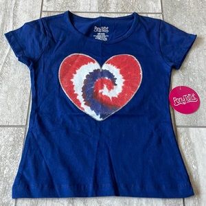 ponytails,M,blue with big tie dyed heart,round neck,short sleeves for girls